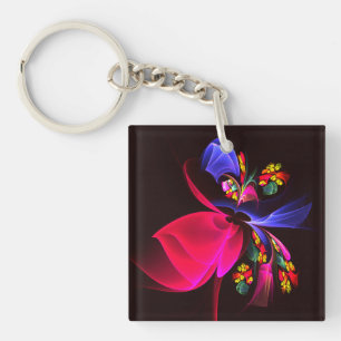 Modern Colourful Floral Abstract Art Pattern #06 Key Ring
