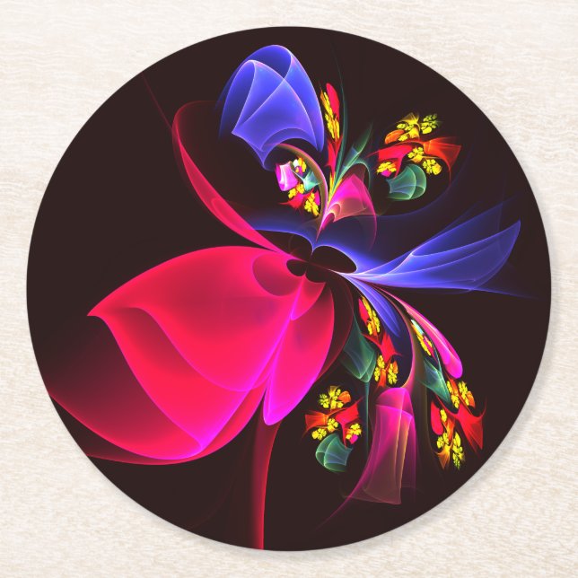 Modern Colourful Floral Abstract Art Pattern #06 Round Paper Coaster (Front)