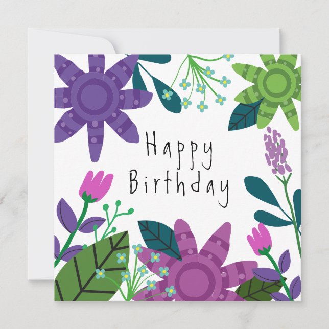 Modern Colourful Floral Birthday Card (Front)