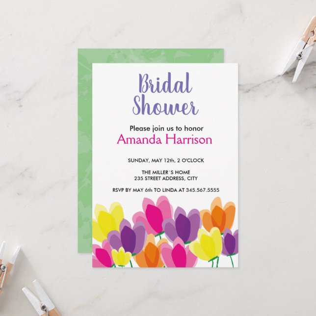 Modern colourful floral Bridal Shower invitation (Front/Back In Situ)