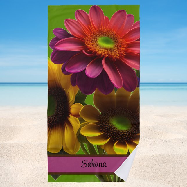 Modern Colourful Floral Daisy Flowers Beach Towel (Creator Uploaded)