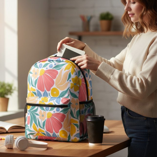 Modern Colourful Floral Flower Botanical Pattern Printed Backpack (Creator Uploaded)