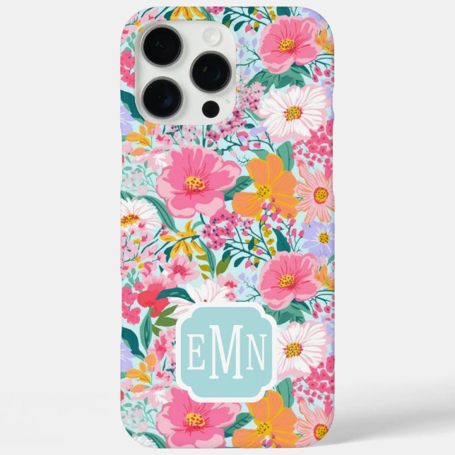 Modern Colourful Floral Garden Monogrammed  Case-Mate iPhone Case (Back)