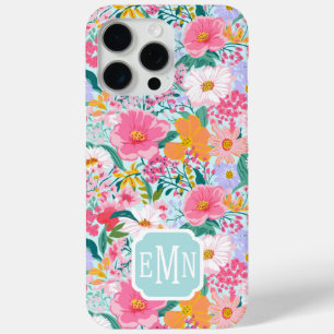 Modern Colourful Floral Garden Monogrammed iPhone 15 Pro Max Case