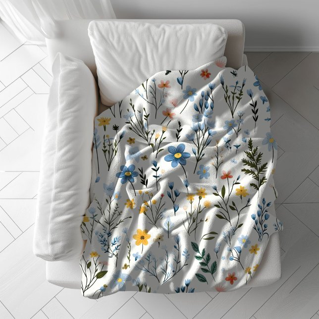 Modern Colourful Floral Garden Wildflowers Nursery Fleece Blanket (Creator Uploaded)