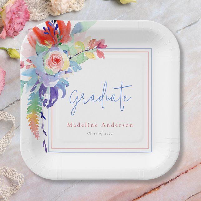 Modern Colourful Floral Graduation Party Paper Plate (Creator Uploaded)
