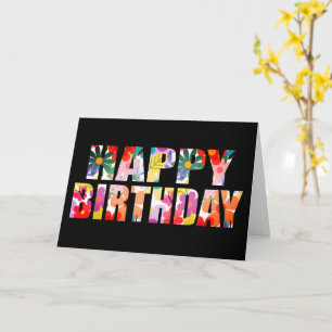 Modern Colourful Floral Happy Birthday   Card