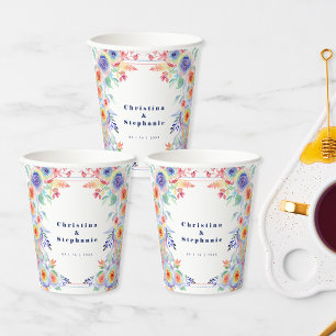Modern Colourful Floral LGBTQ Wedding Paper Cups