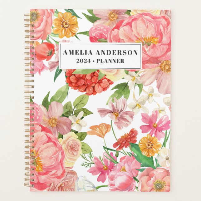 Modern colourful floral monthly and weekly planner (Front)