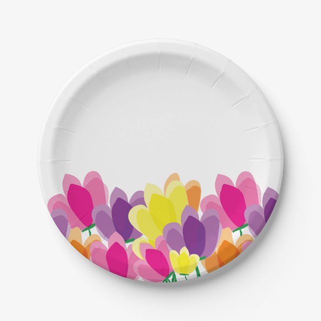 Modern Colourful Floral Paper Plate (Front)