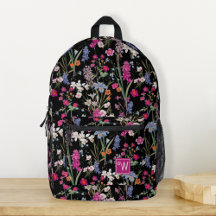 Modern Colourful Floral Pattern Black Custom Name