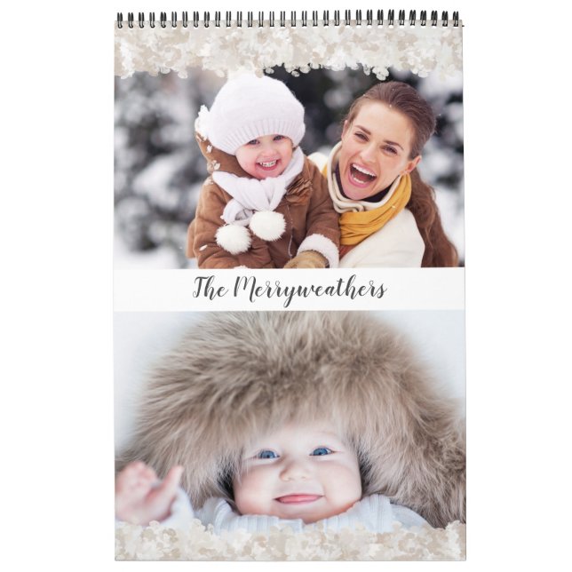 Modern Colourful Floral Pattern Family Photo Calendar (Cover)