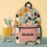 Modern Colourful Floral Pattern Girls School Printed Backpack<br><div class="desc">Personalise this cute pink floral backpack for your girls' back to school supplies. Designed for you by Blackberry Boulevard.</div>