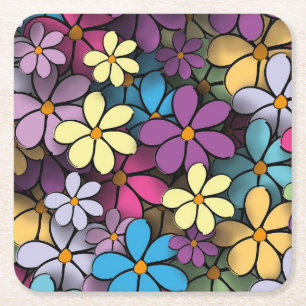Modern Colourful Floral Pattern Square Paper Coaster