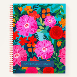 Modern Colourful floral personalised name Notebook
