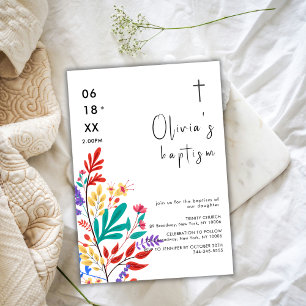 Modern Colourful Flower Cross Baptism Invitation