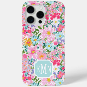 Modern Colourful Flower Garden Monogrammed iPhone 15 Pro Max Case