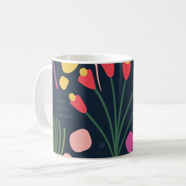 Modern Colourful Foliage Floral Pattern Coffee Mug (Front Left)
