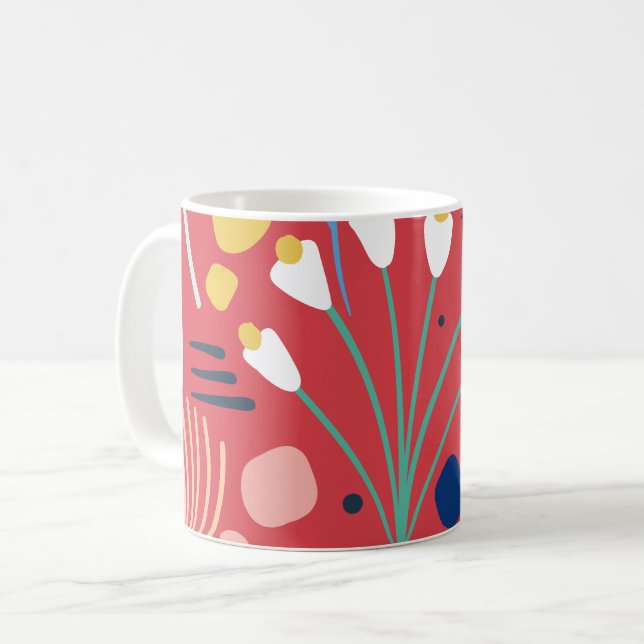 Modern Colourful Foliage Floral Pattern Red Coffee Mug (Front Left)