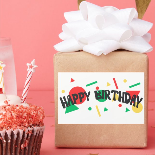 Modern colourful for children Happy Birthday Squar Rectangular Sticker (Party)