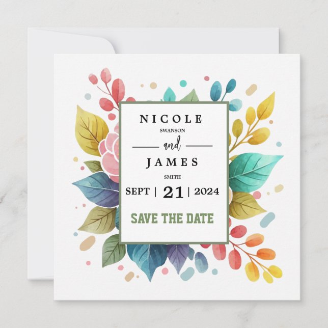 Modern Colourful Fowers Watercolor Save The Date (Front)