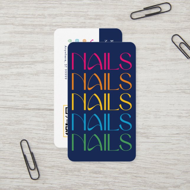 Modern Colourful Fun Bold Nail Technician Business Card (Front/Back In Situ)