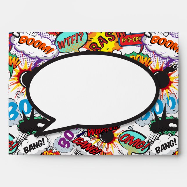 Modern Colourful Fun Comic Book Typographic Envelope (Front)