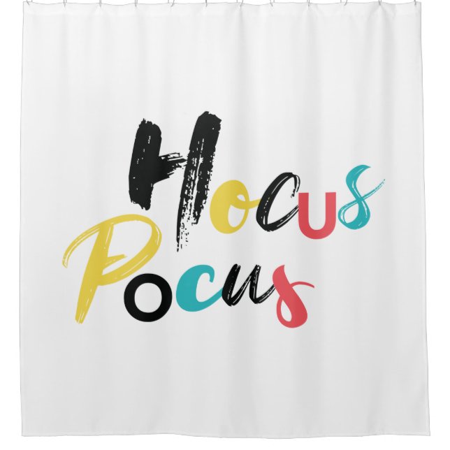 Modern, colourful, fun, cool, trendy Hocus Locus Shower Curtain (Front)
