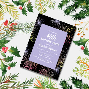 Modern Colourful Fun Fireworks Black Birthday Invitation