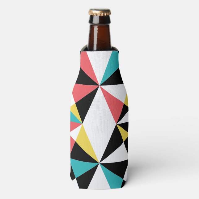 Modern, colourful, fun, trendy, geometric pattern bottle cooler (Bottle Front)