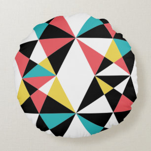 Modern, colourful, fun, trendy, geometric pattern round cushion