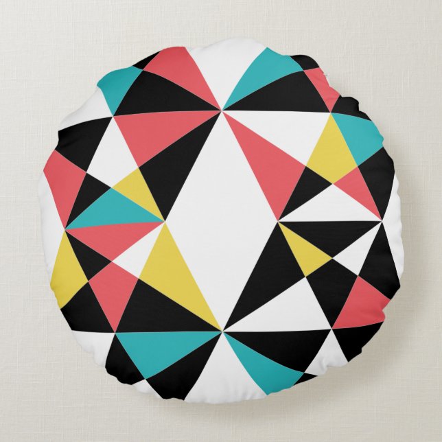 Modern, colourful, fun, trendy, geometric pattern round cushion (Back)