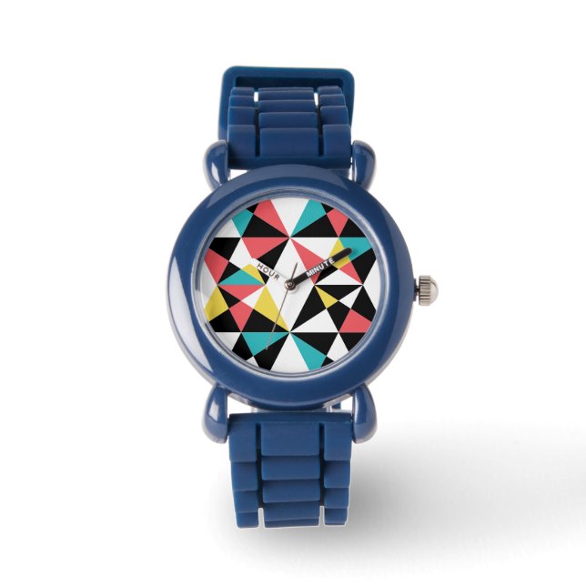 Modern, colourful, fun, trendy, geometric pattern watch (Front)