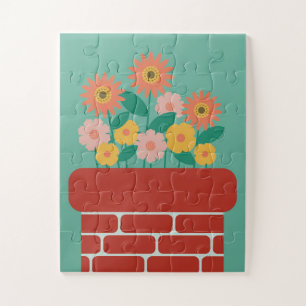 Modern Colourful Garden Blooming in Brick Chimney Jigsaw Puzzle