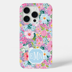 Modern Colourful Garden Monogrammed iPhone 15 Pro Case