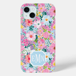 Modern Colourful Garden Monogrammed iPhone 15 Mini Case