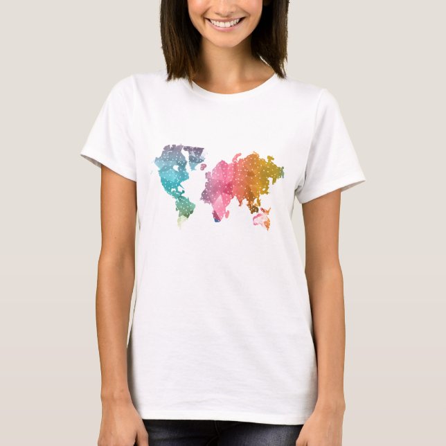 Modern Colourful Geometric World Map  T-Shirt (Front)