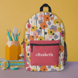 Modern Colourful Girls Floral Pattern Printed Backpack<br><div class="desc">A cute retro floral pattern decorates this backpack. Personalise it with your name. Designed for you by Blackberry Boulevard.</div>