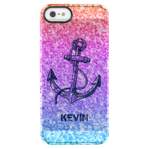 Modern Colourful Glitter Blue Nautical Boat Anchor Clear iPhone SE/5/5s Case