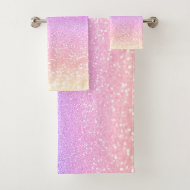 Modern Colourful Glitter Bokeh Ombre Bath Towel Set (Insitu)