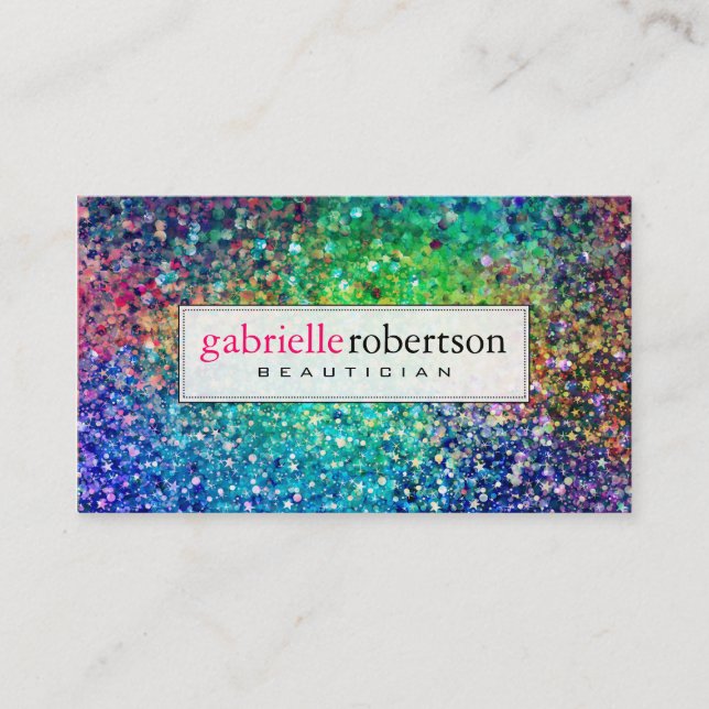 Modern Colourful Glitter & Sparkles Business Card (Front)