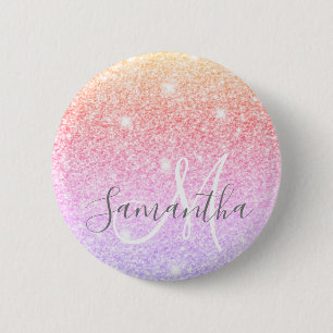 Modern Colourful Glitter Sparkles Personalised Nam 6 Cm Round Badge