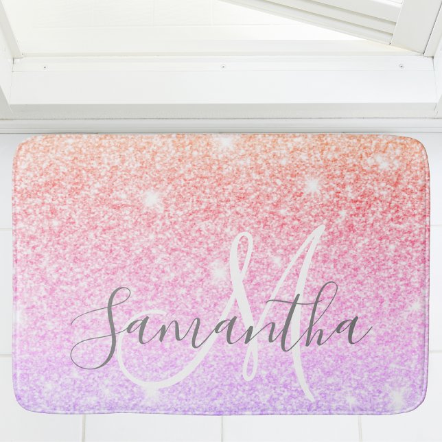 Modern Colourful Glitter Sparkles Personalised Nam Bath Mat (Creator Uploaded)