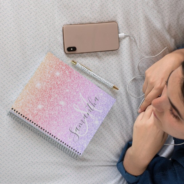 Modern Colourful Glitter Sparkles Personalised Nam Notebook (Creator Uploaded)