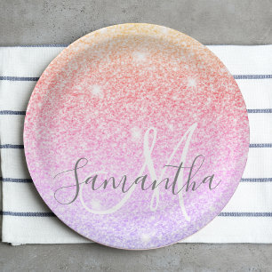 Modern Colourful Glitter Sparkles Personalised Nam Paper Plate