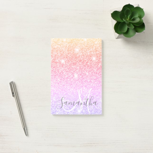 Modern Colourful Glitter Sparkles Personalised Nam Post-it Notes (Office)