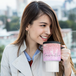Modern Colourful Glitter Sparkles Personalised Nam Travel Mug