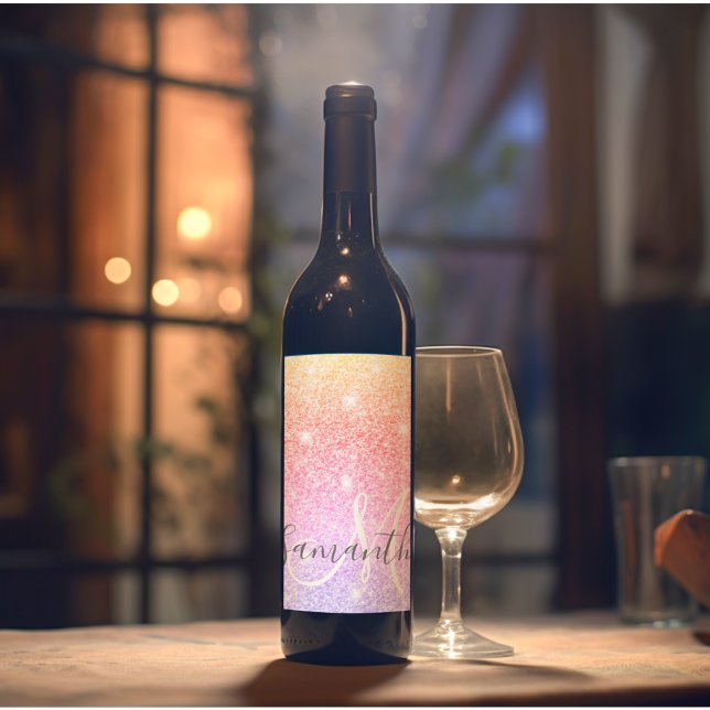 Modern Colourful Glitter Sparkles Personalised Nam Wine Label (Creator Uploaded)