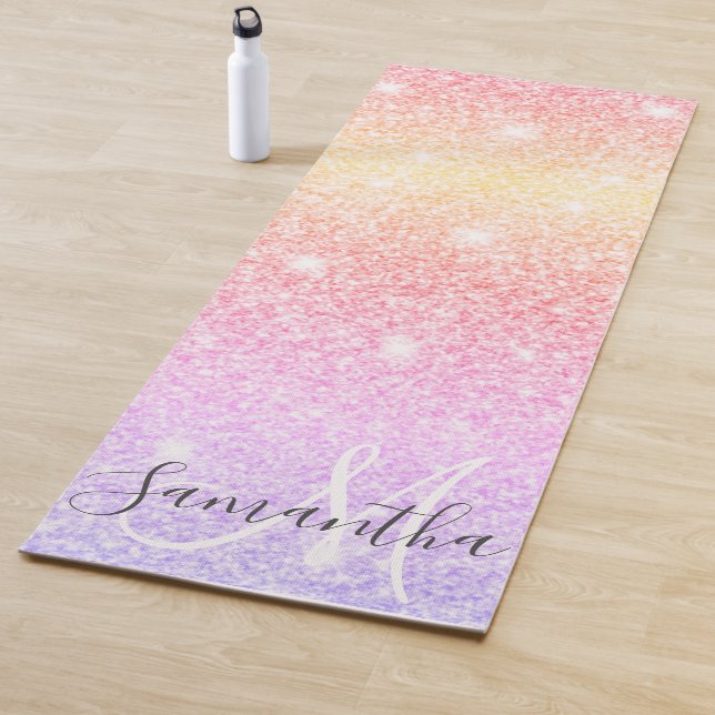 Modern Colourful Glitter Sparkles Personalised Nam Yoga Mat (In Situ)