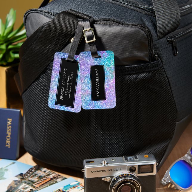 Modern Colourful Glitter With Black Accent Luggage Tag (Front & Back)
